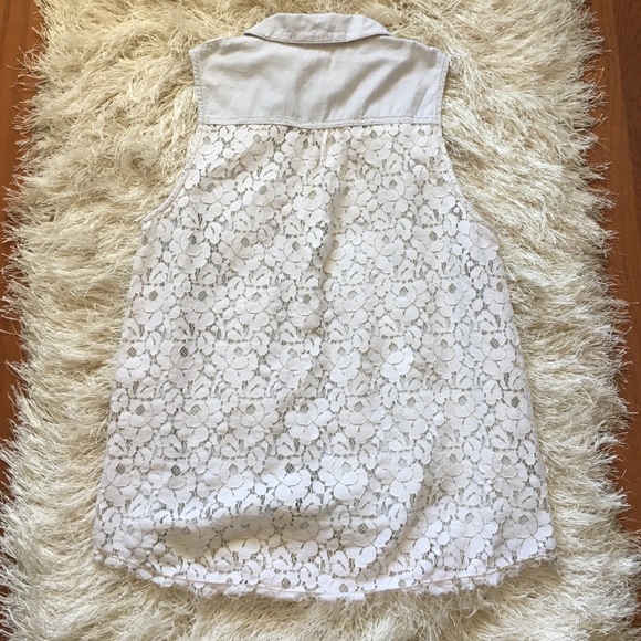 Garage Light Wash Chambray and Lace Top