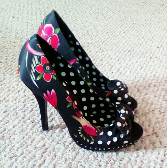 Polka Dot & Floral Open Toe Platforms