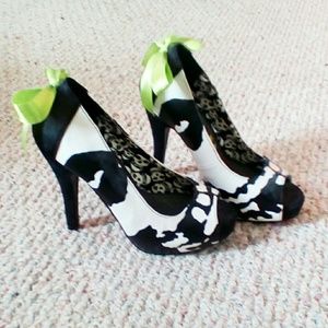 White & Black Iron Fist Open Toe Platforms