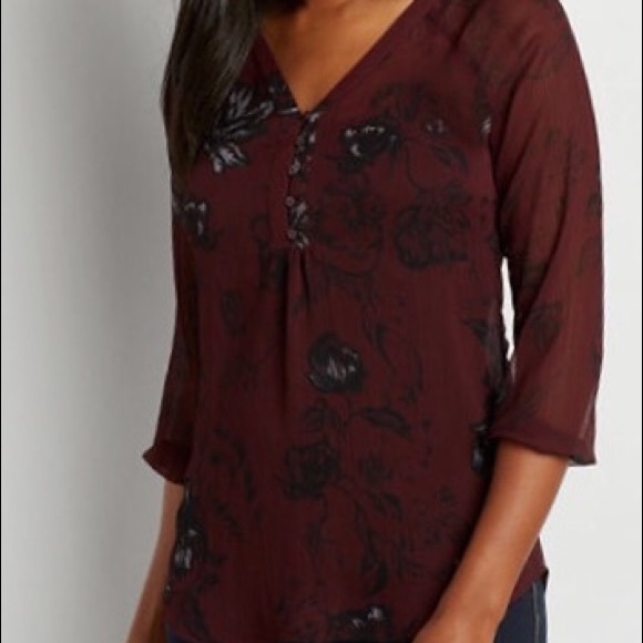 Maurice's Burgundy Floral Perfect Blouse