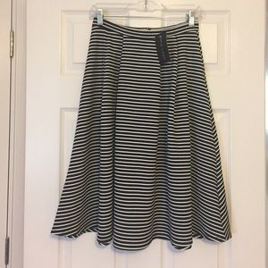 Midi Pleated Striped Skirt