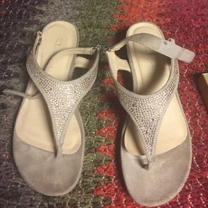 Thong suede and rhinestone sandal