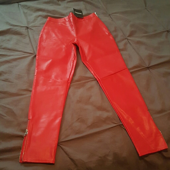 Red faux leather ankle pants