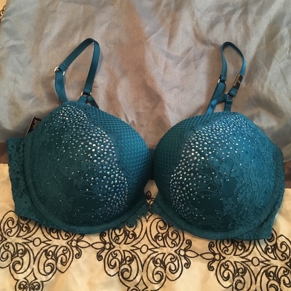 Victoria's Secret blue rhinestone push-up bra 34DD - Picture 1 of 4