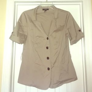 Alfani tan button up short sleeve blouse