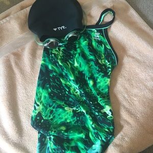Swim team; race swimsuit, swim cap, and goggles