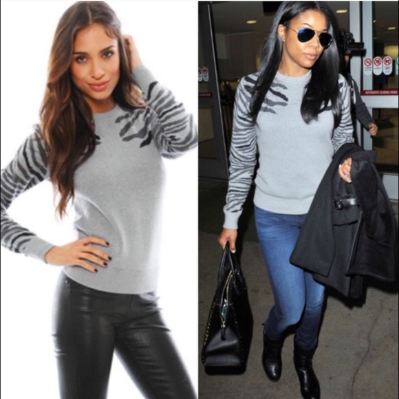 Torn by Ronny Kobo grey zebra crew neck sweater