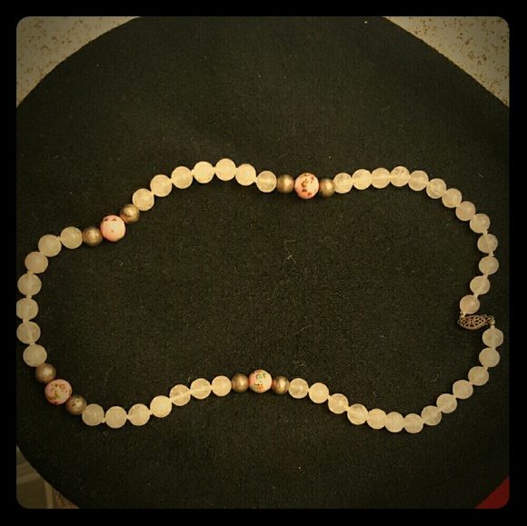 Vintage rose quartz and cloissone necklace