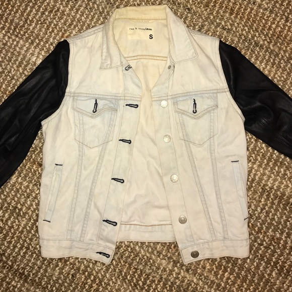 Leather sleeve denim jacket