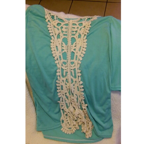 Light blue knitted cutout blouse
