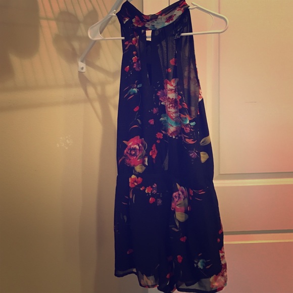 Black and floral print romper