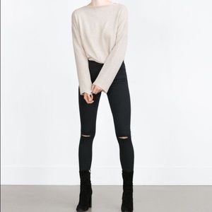 ZARA high waisted skinny black jeans with cut knee