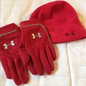 Under Armour Red hat and glove set
