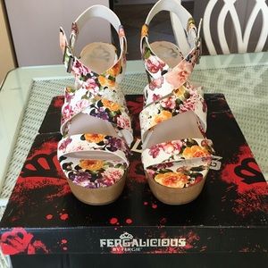 White Floral Wedges