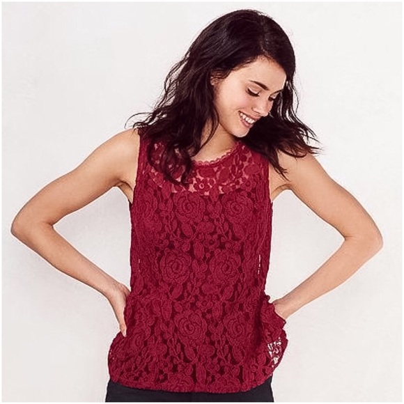 LC Lauren Conrad Tops - LAUREN CONRAD RED PLUM LACE PEPLUM TOP
