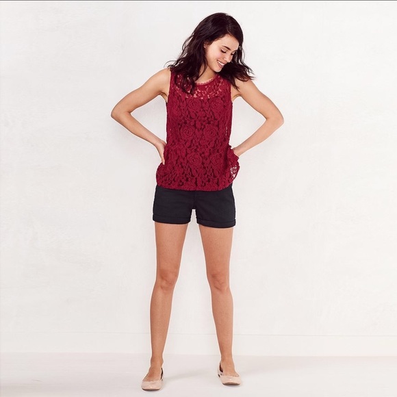 LAUREN CONRAD RED PLUM LACE PEPLUM TOP - Picture 2 of 4
