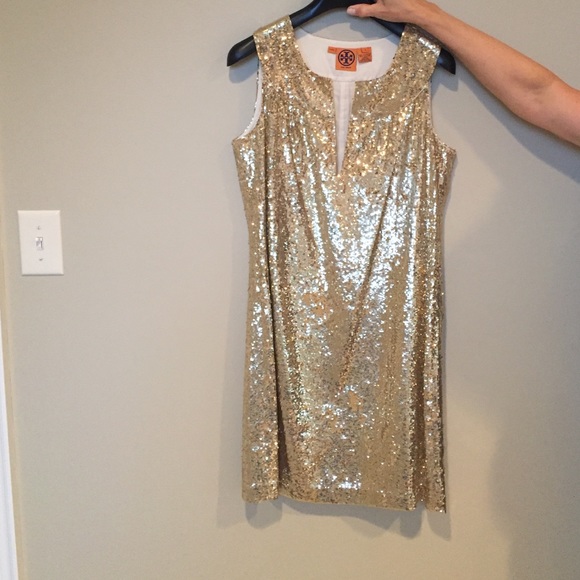 Tory Butch gold sequin silk dress size 4