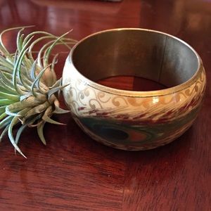 Peacock Feather Bangle with Brass Interior!