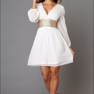 White chiffon dress w/ gold-sequined mid-section✨
