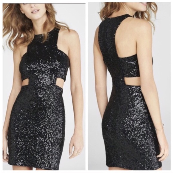 NWT Express Black Sequin Cutout Dress