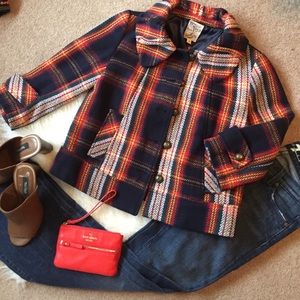 Plaid blazer, wool/polyester, tulle brand