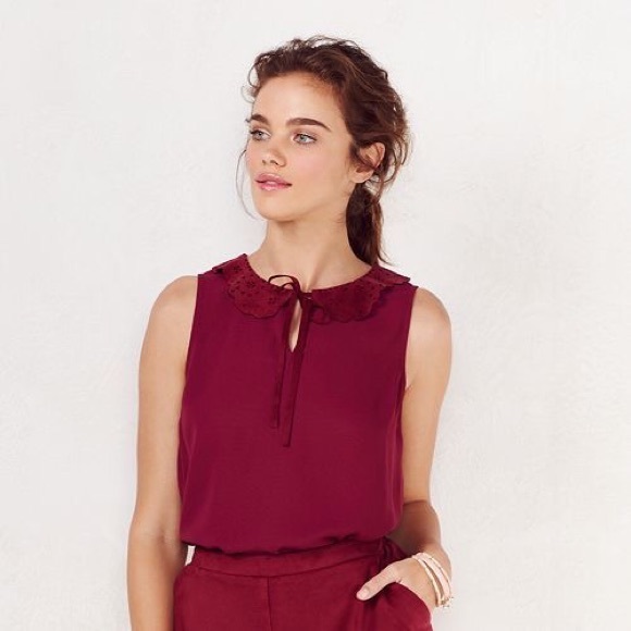 LC Lauren Conrad Tops - LAUREN CONRAD RED PLUM FAUX-SUEDE COLLAR TOP