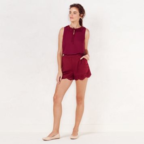 LAUREN CONRAD RED PLUM FAUX-SUEDE COLLAR TOP - Picture 2 of 2