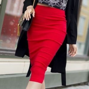 Red stretchy pencil skirt