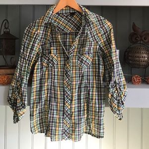 Cute blue, green and yellow plaid shirt