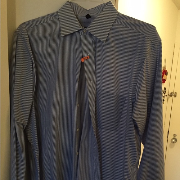 Donald Trump blue and white striped shirt 17-34/35