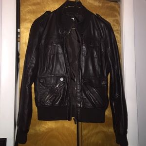Calvin Klein black leather bomber jacket small
