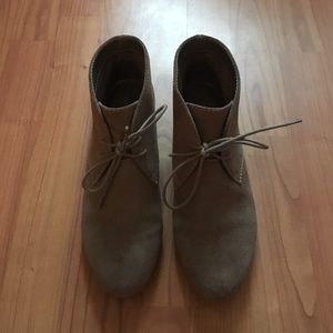 Beige wedge booties