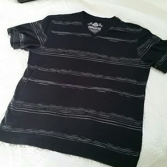 Mens v neck black striped tshirt
