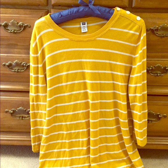 GAP mustard yellow and white stripe sweater