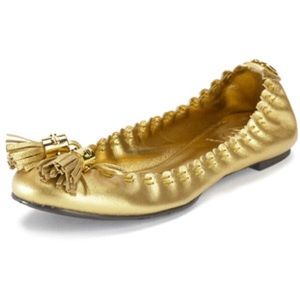 NEW Metallic Gold Tory Burch Reese Ballet Flats s6
