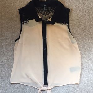 F21 sleeveless lace button up