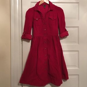Fun red corduroy dress from anthropologie
