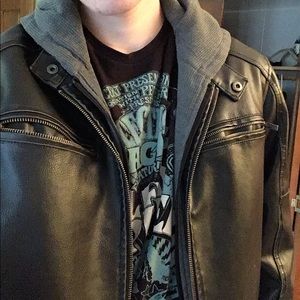 GUESS (Faux Leather) Hooded Winter Coat