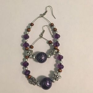 Purple Hoop Earrings with Beads