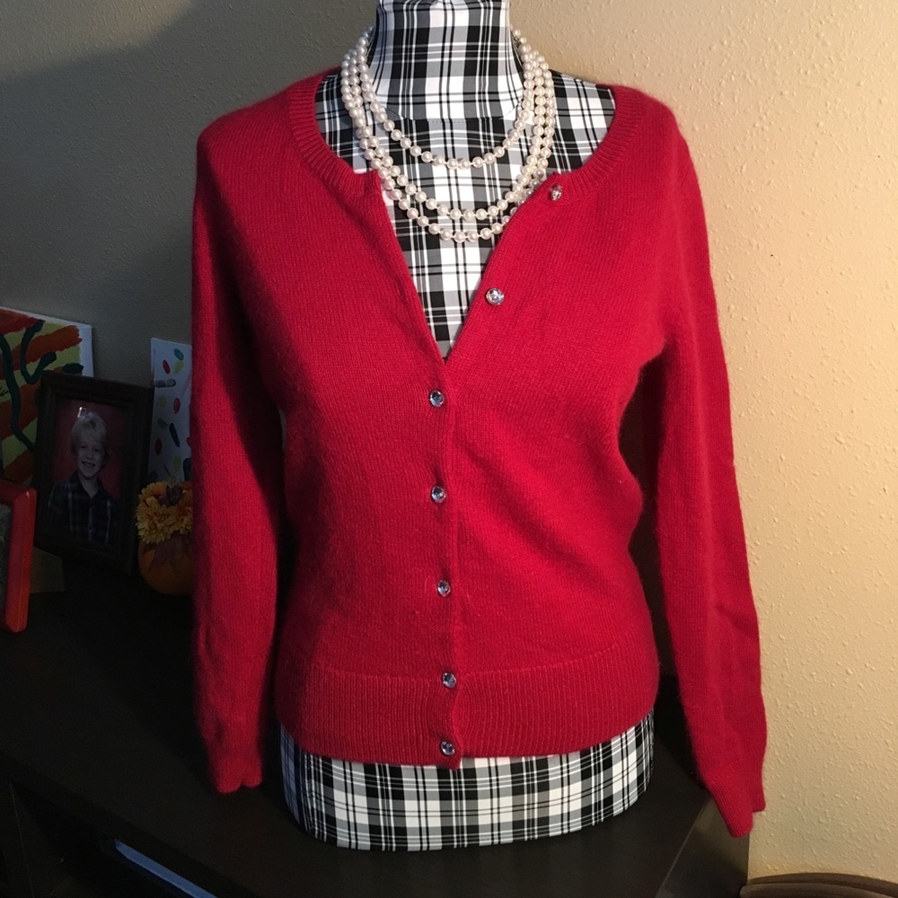 Fuzzy/soft Button down red holiday party sweater