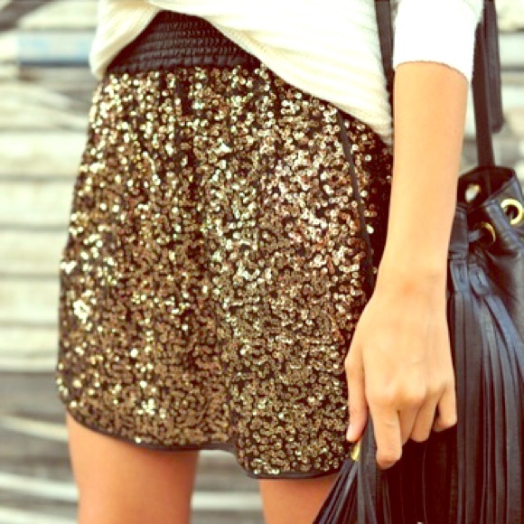 Sam Edelman gold sequined on black satin skirt