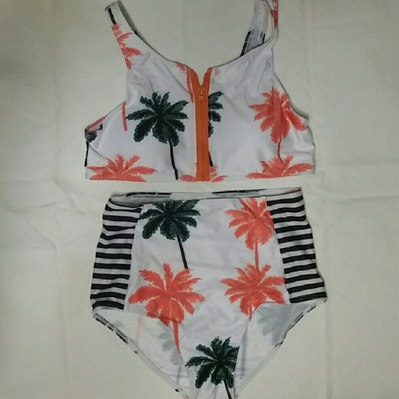 Palm print high waisted bikini