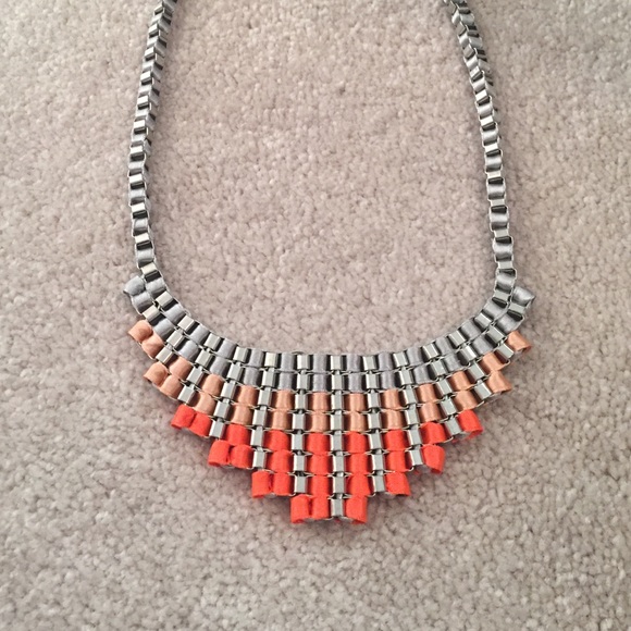 Silver Bib Necklace with Neon Threading