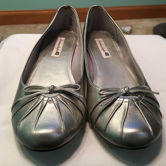 silver ballet flats with bow