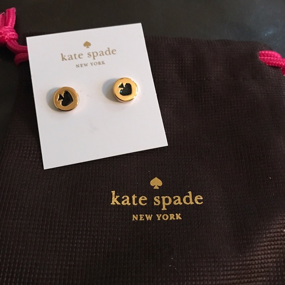 ♠️ NEW KATE SPADE SPADE BLACK STUD EARRINGS - Picture 2 of 2
