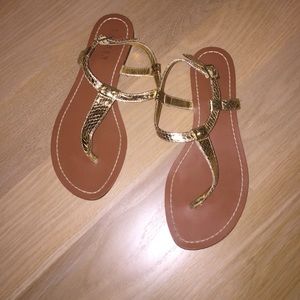 Gold snakeskin thong sandals