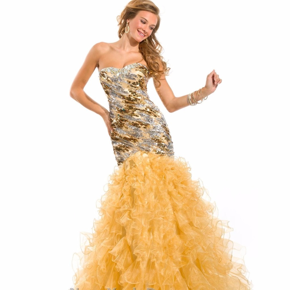 Dramatic Sequined Flair Gown by Party Time