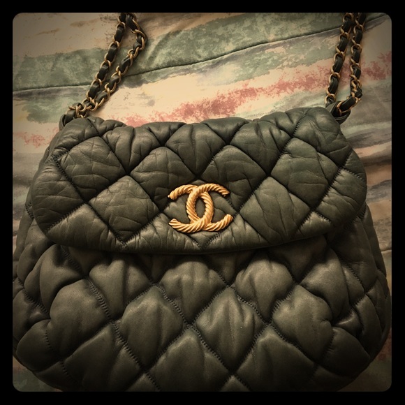 Chanel Quilted Green Lamb Skin Bag