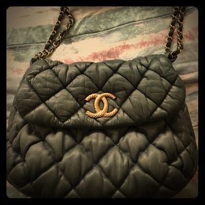 Chanel Quilted Green Lamb Skin Bag