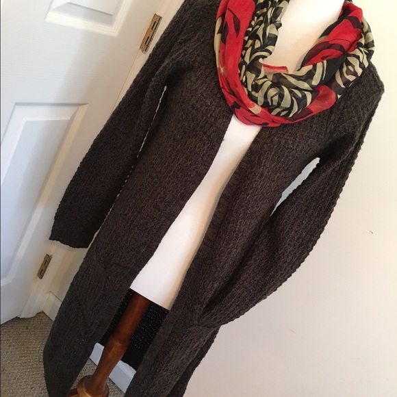 Open cardigan brown knit maxi sweater - Picture 2 of 4